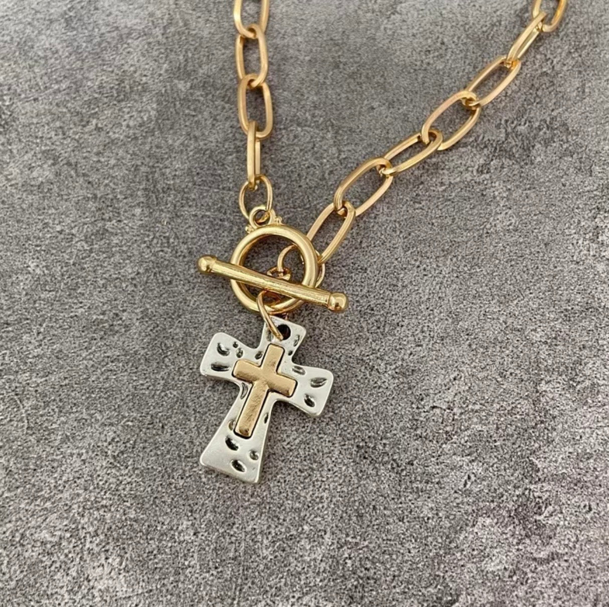 Mixed Metal Cross Necklace