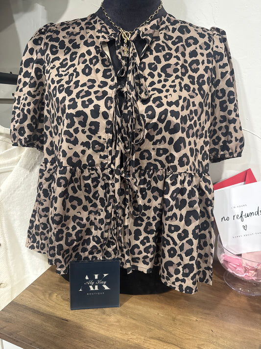 Cheetah Tie front Shirt