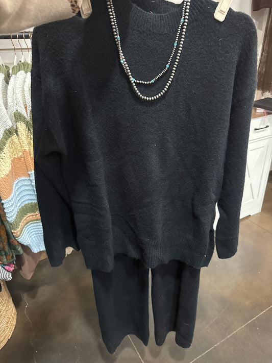 Black Long Sleeve Sweater Set
