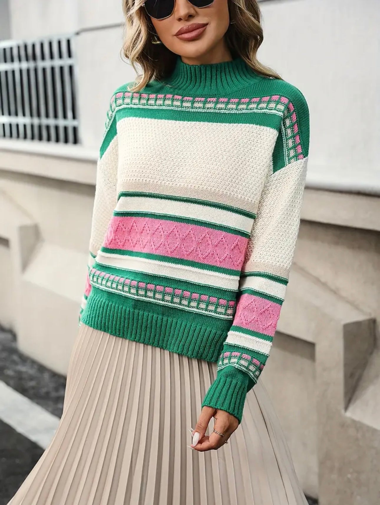 Green & Pink Sweater