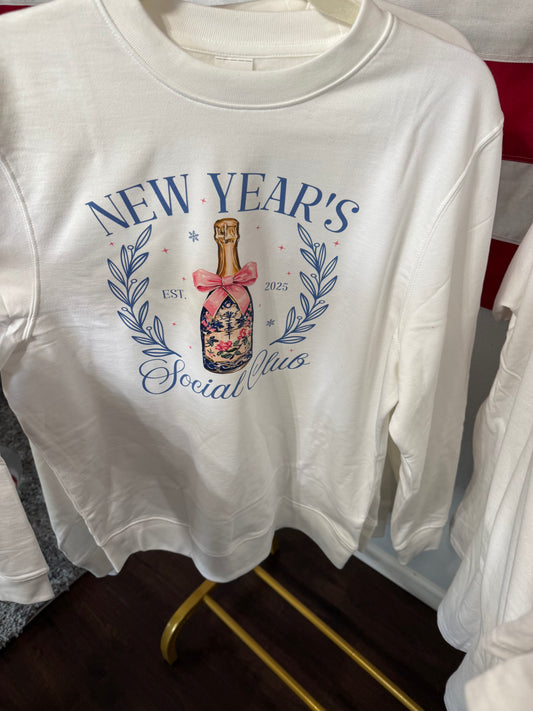 Happy New Years Champagne Sweatshirt- White