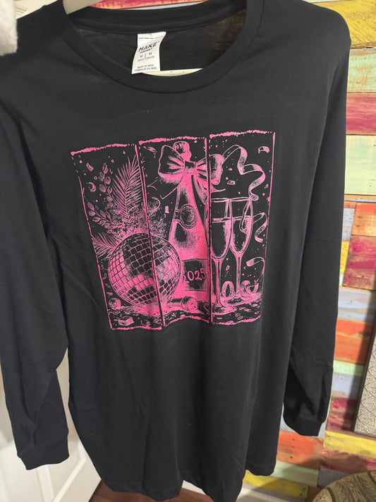 Happy New Year 2025 long sleeve Tshirt - Black